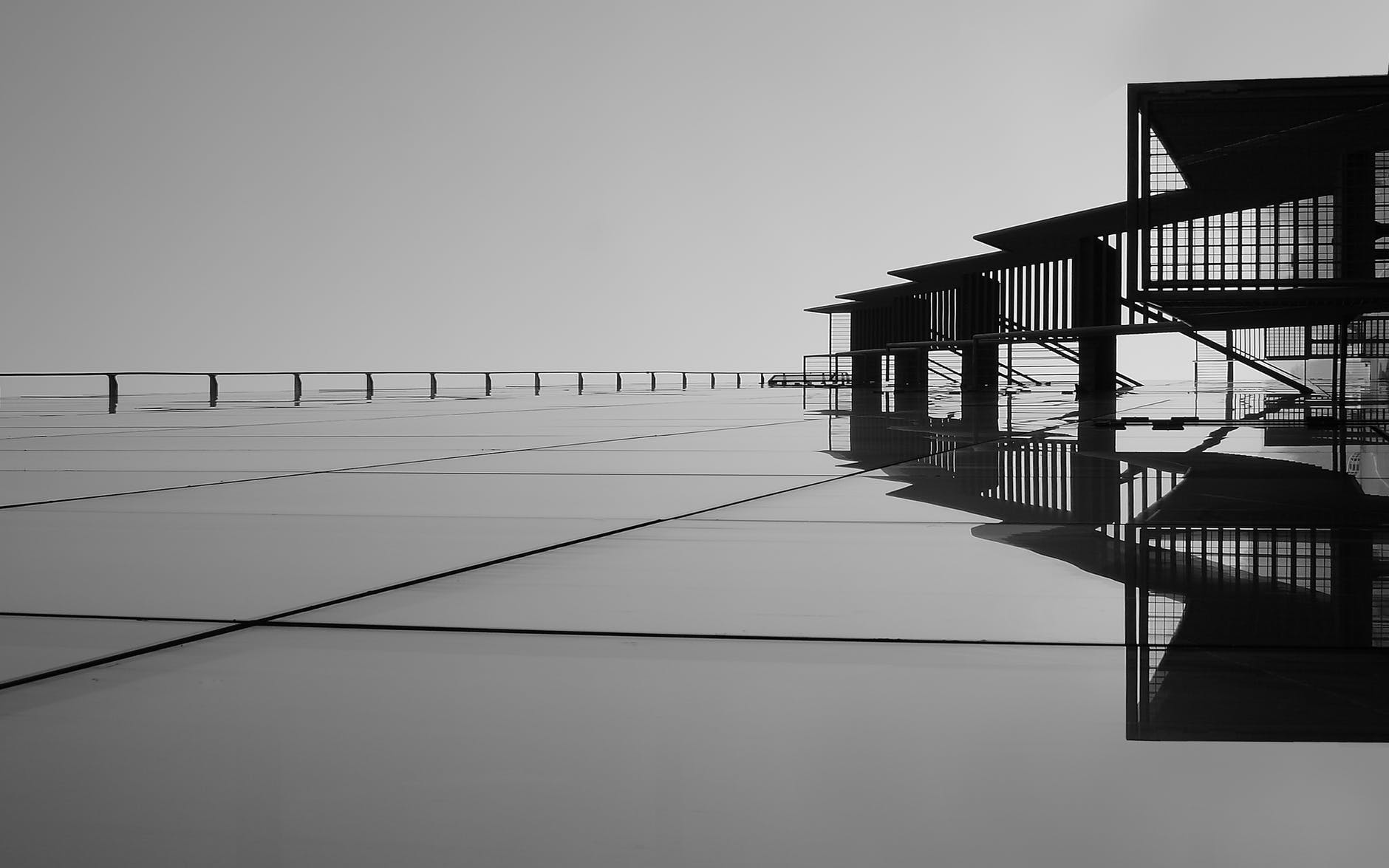 abstract architecture black and white boardwalk
